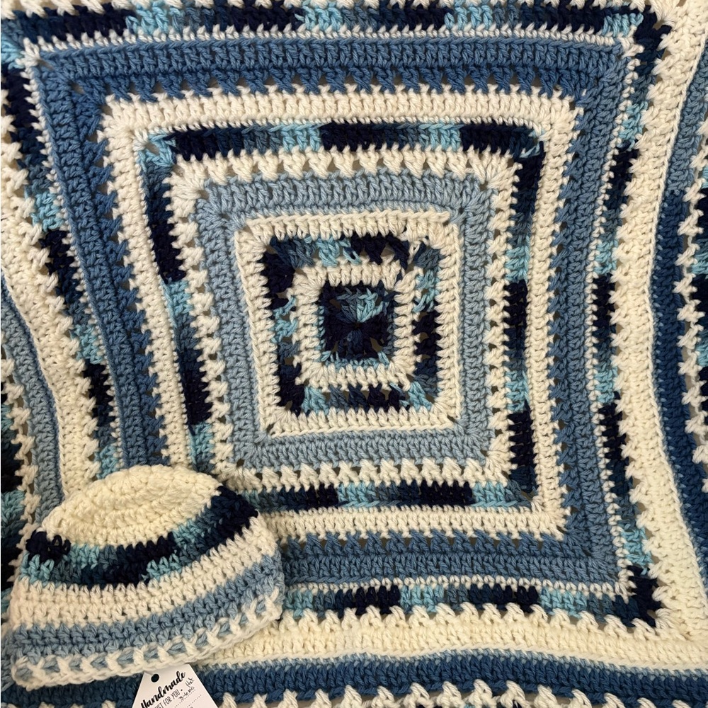 Handmade Crochet Baby Blanket and Hat Set